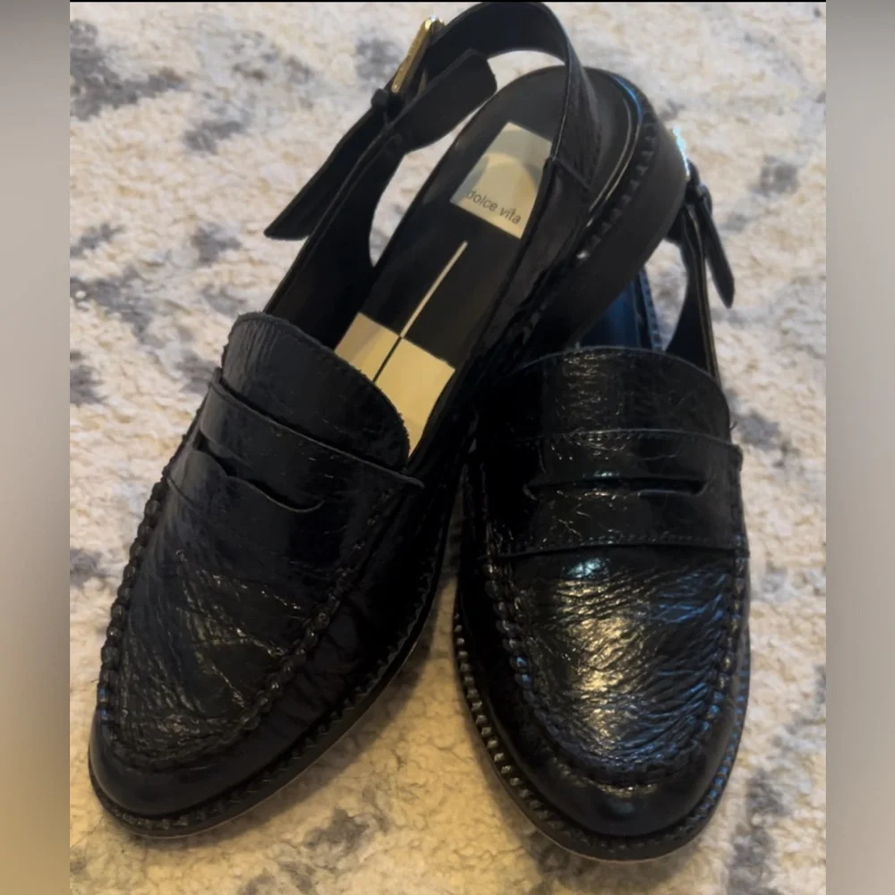 Dolce Vita Black Leather Loafers with Buckle Detail - Picture 3 of 3